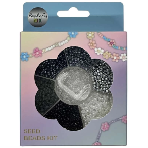 Pearl ´n Fun Glasperlemix 90g sort/grå/hvid+elastik